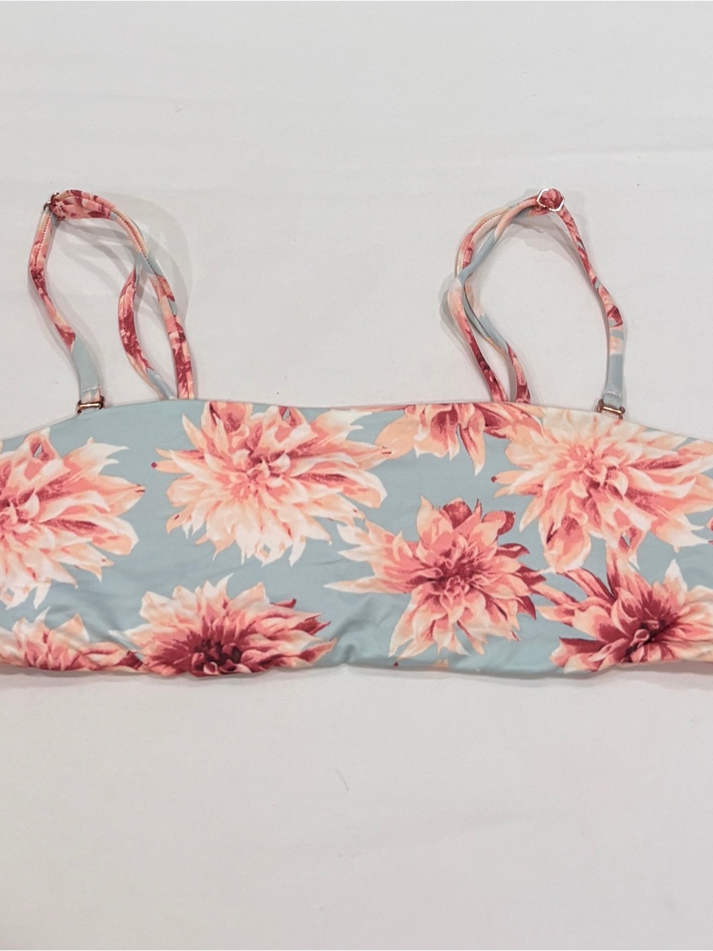 Frankie's Bikinis Light Blue Floral Bikini Top with Pink Flowers
